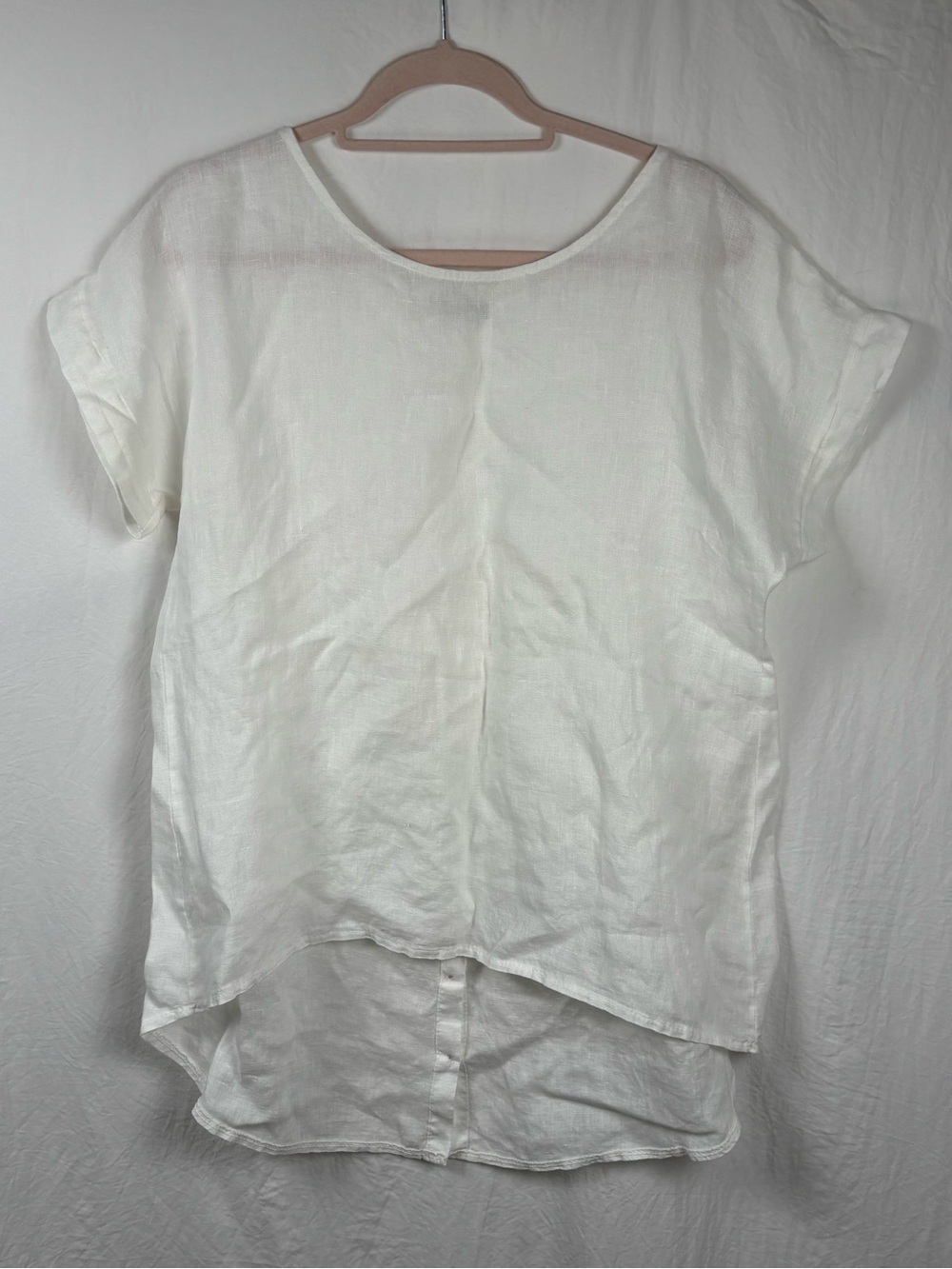Terzo Millennio Relaxed White Short-Sleeve Linen-Tunic top High-Low Hem Italian
